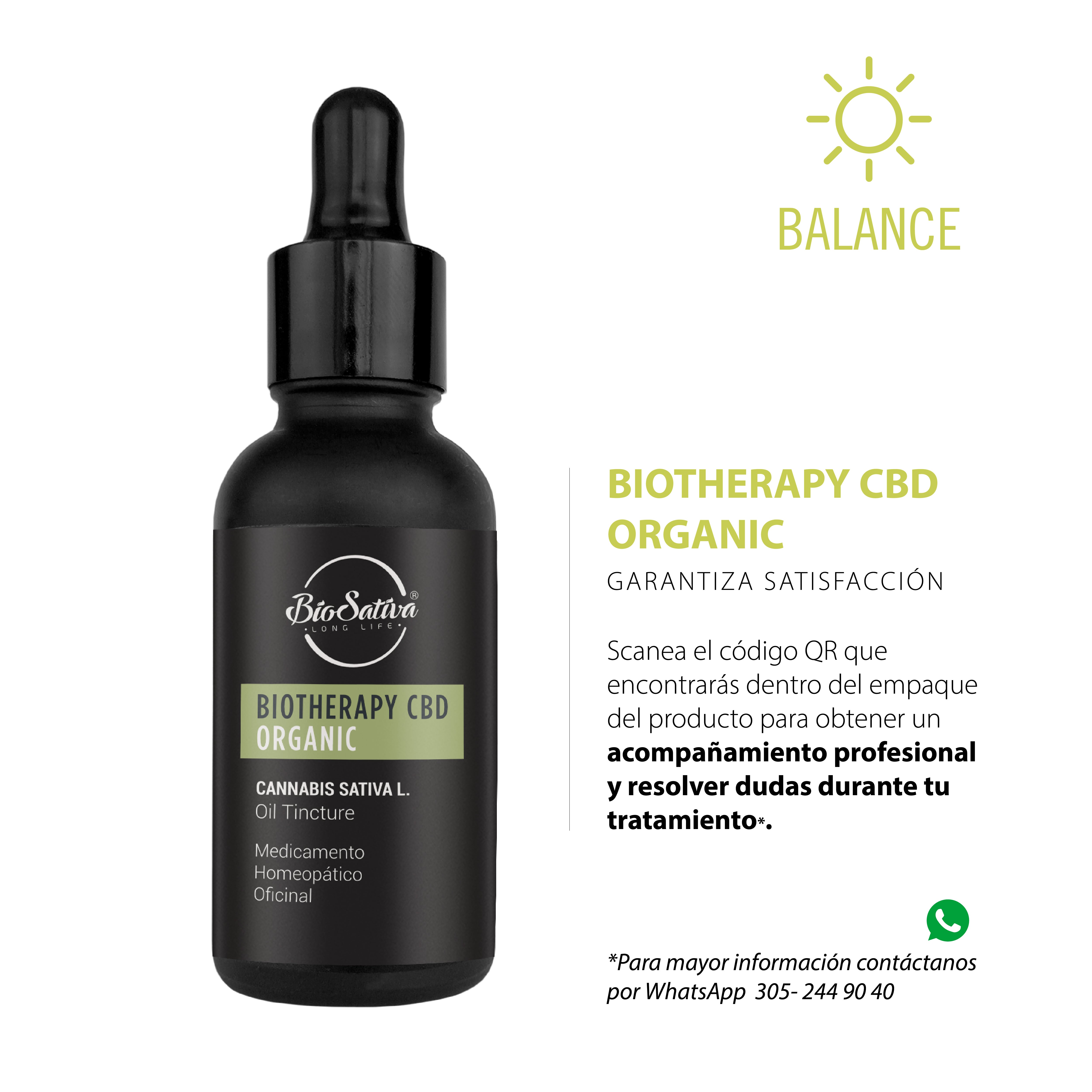 Aceite homeopático biotherapy CBD organic BALANCE - BioSativa 30 ml