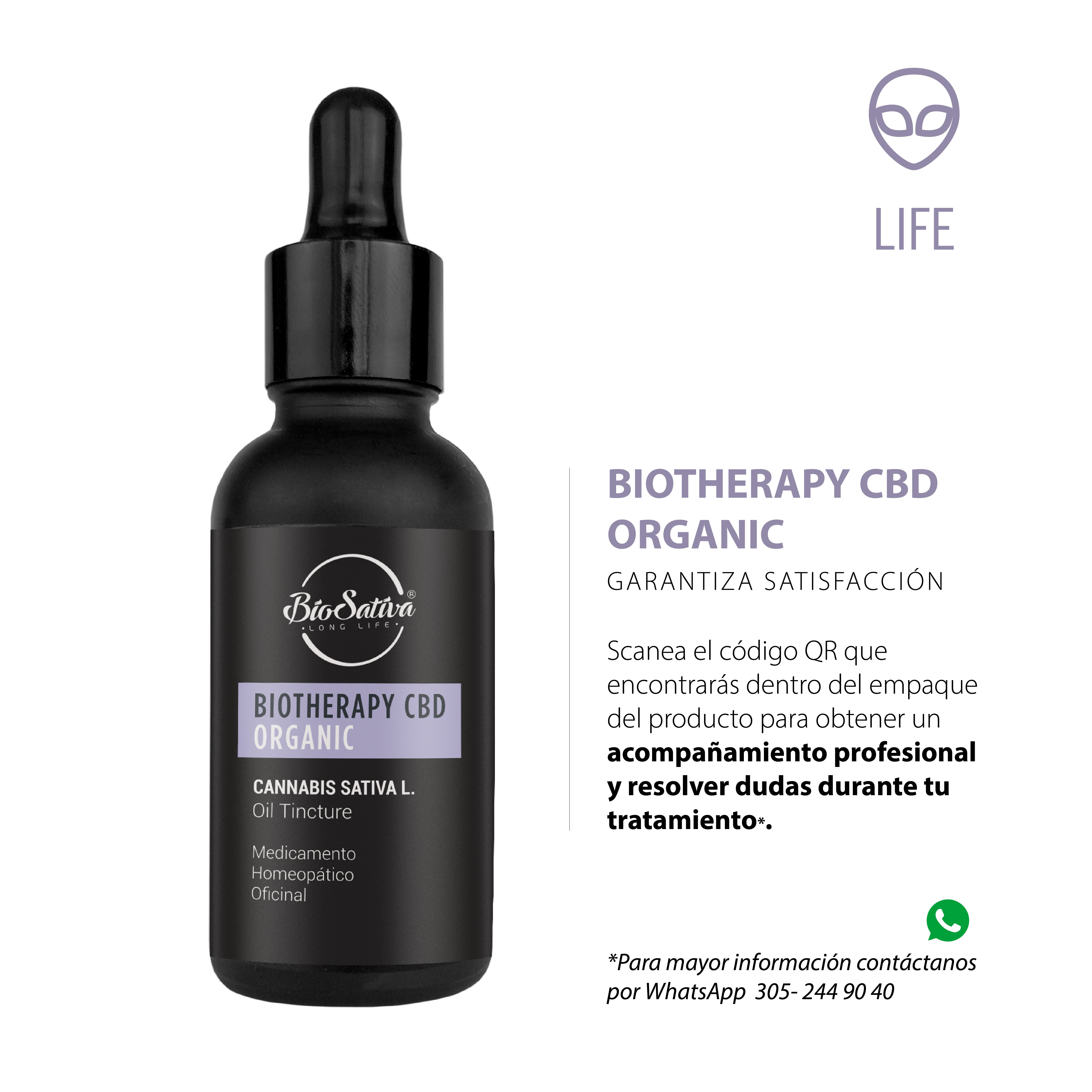 Aceite homeopático biotherapy CBD organic LIFE - BioSativa 30 ml