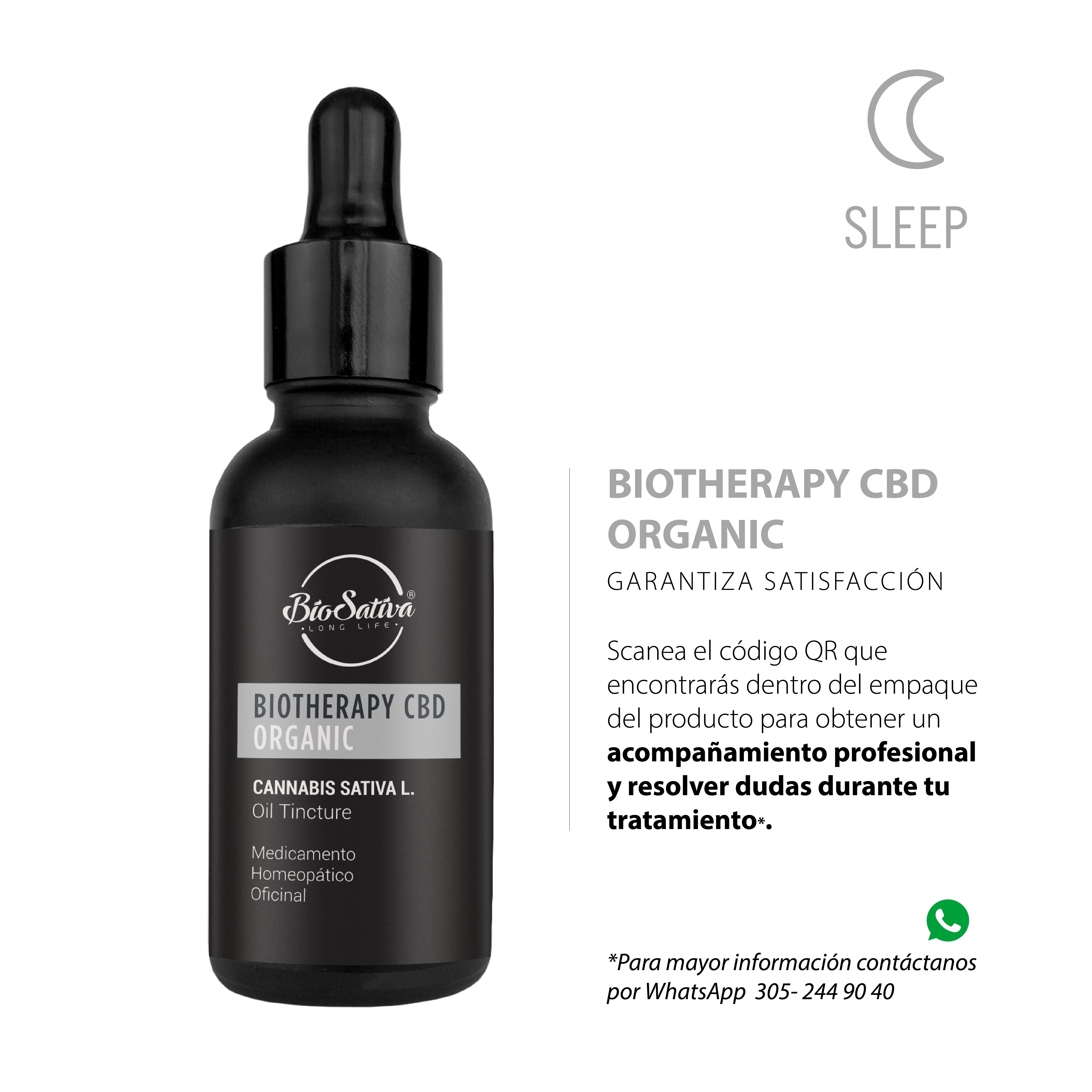 Aceite homeopático biotherapy CBD organic SLEEP - BioSativa 30 ml